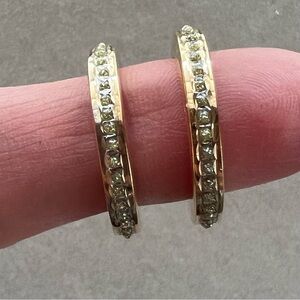14 karat solid Gold & diamond Hoop Earrings